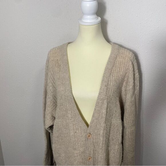 Vintage Inc Wool Blend Button Front Ribbed Tan Cardigan Women's Size Large - Picture 11 of 15